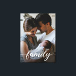 "Family" Script Personalized Family Photo Canvas<br><div class="desc">Immortalize your cherished family moments with our customizable stretched canvas, featuring a modern "Family" script type white overlay. This elegant canvas is not just a piece of art; it's a keepsake that beautifully captures the essence of your family's love and togetherness. Personalize this canvas with your favourite family photo, turning...</div>