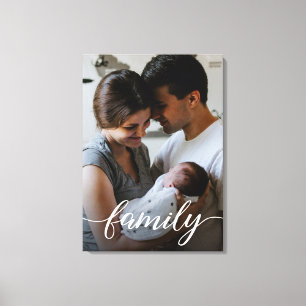 "Family" Script Personalized Family Photo Canvas Print