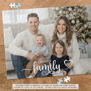 Family Script Photo Heart Name Custom Colour Jigsaw Puzzle