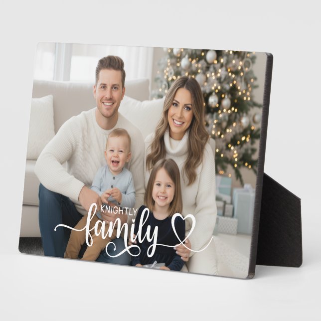 Family Script Photo Heart Name Custom Display Plaque (Side)
