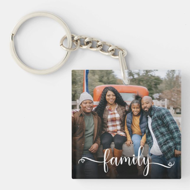 Family Script Photo Keychain (Front)
