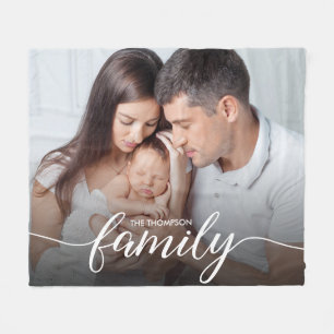 Family script white Overlay Custom Photo Fleece Blanket