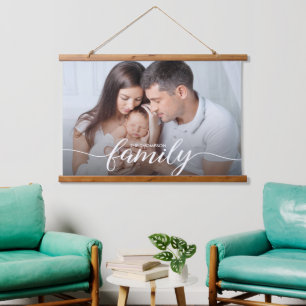 Family script white Overlay Custom Photo Hanging Tapestry