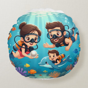 Family Scuba Diving Adventure Round Pillow