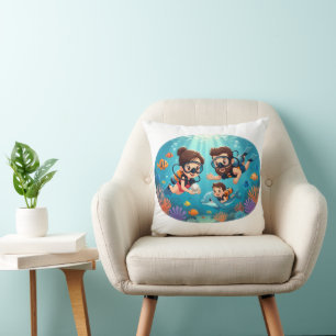 Family Scuba Diving Adventure Throw Pillow