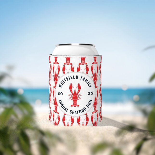 Family Seafood Boil Personalized Lobster Can Cooler (Family Reunion Lobster Boil Summer Party)