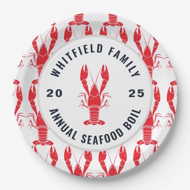 Family Seafood Boil Personalized Lobster Paper Plate (Front)