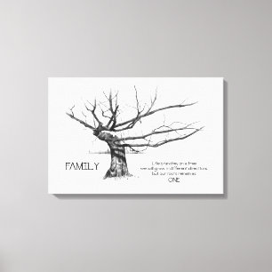 Family: Share ONE Root, Quote, Gnarly Tree, Pencil Canvas Print