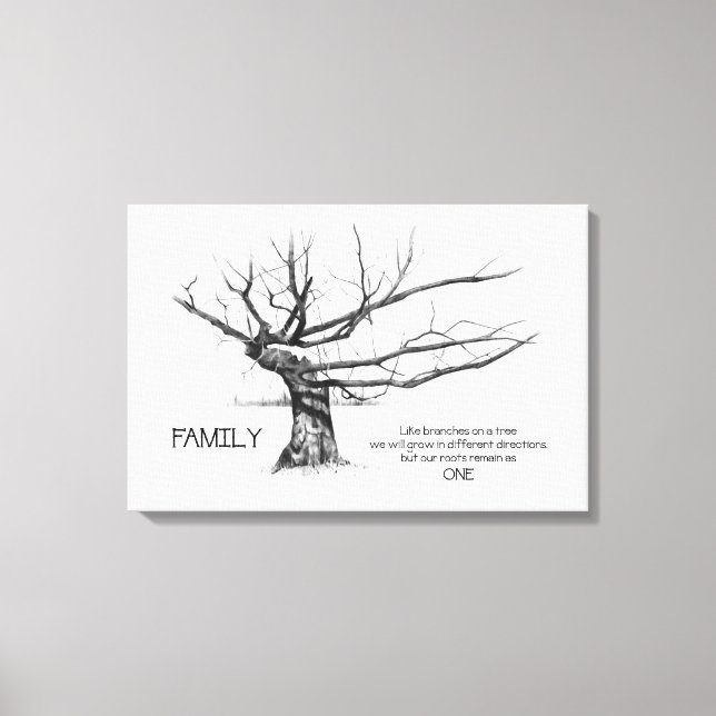 Family: Share ONE Root, Quote, Gnarly Tree, Pencil Canvas Print (Front)