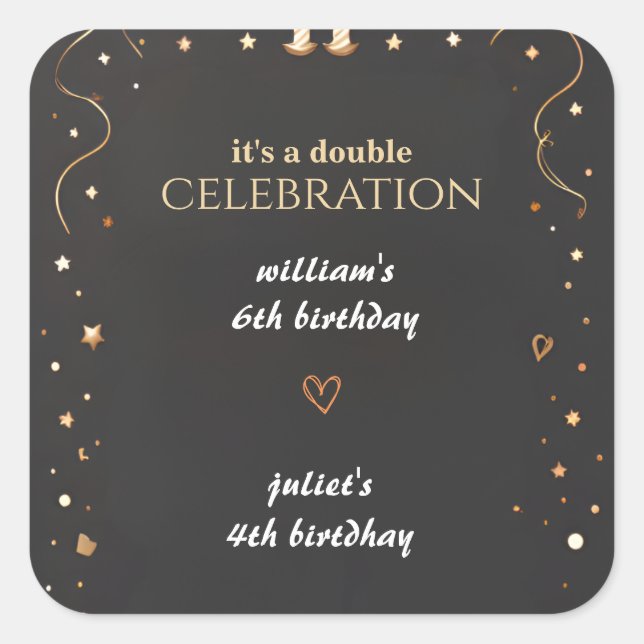 family Sibling Black simple modern Joint Birthday Square Sticker (Front)