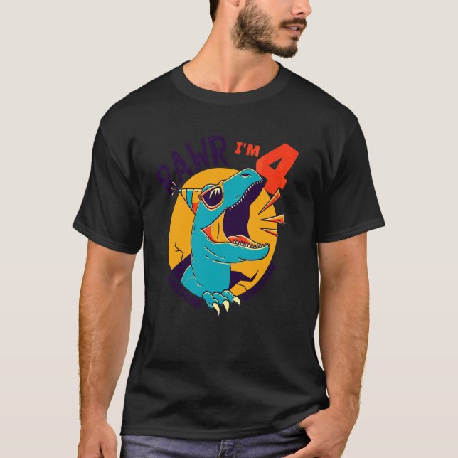 Family Siblings Dinosaur Birthday I Am Four 4 Brot T-Shirt (Front)