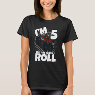 Family Siblings Monster Trucks Birthday I Am Five  T-Shirt