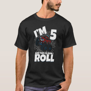 Family Siblings Monster Trucks Birthday I Am Five  T-Shirt