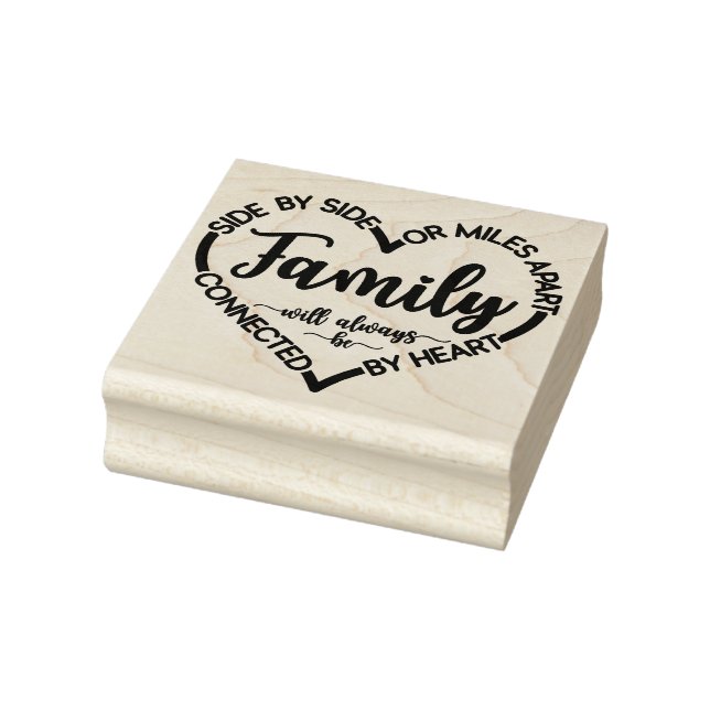 Family side by side or miles apart quote with hear rubber stamp (Stamp)