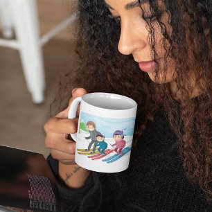 Family Skiing Winter Snow Scene Coffee Mug