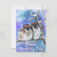 Family Sparrow In Winter Mother's Day Card