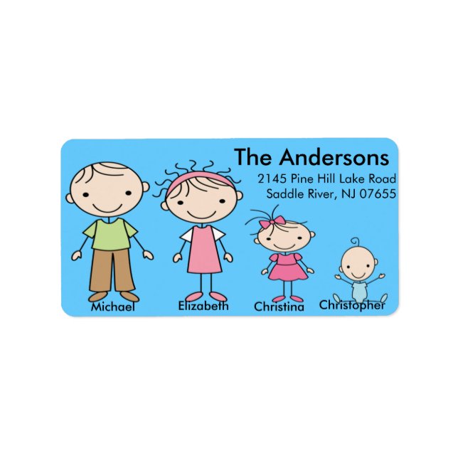 Family Stick People Return Address Labels (Front)