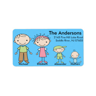Family Stick People Return Address Labels