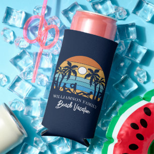 Family Summer Beach Vacation Retro Seltzer Can Cooler