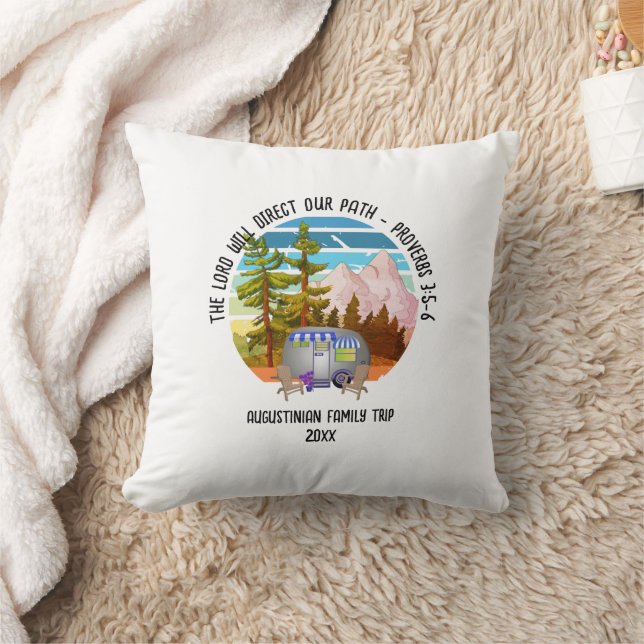 Family Summer Camping Christian Van Life Throw Pillow (Blanket)