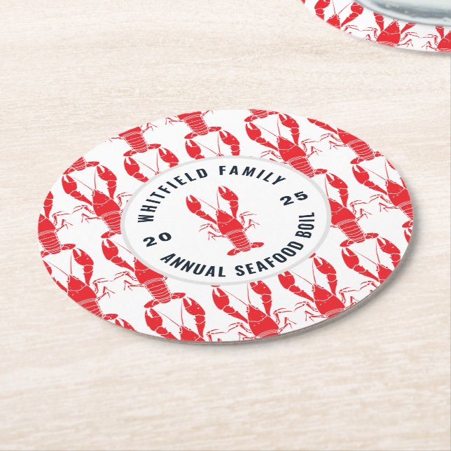 Family Summer Lobster Boil Custom Round Paper Coaster (Angled)