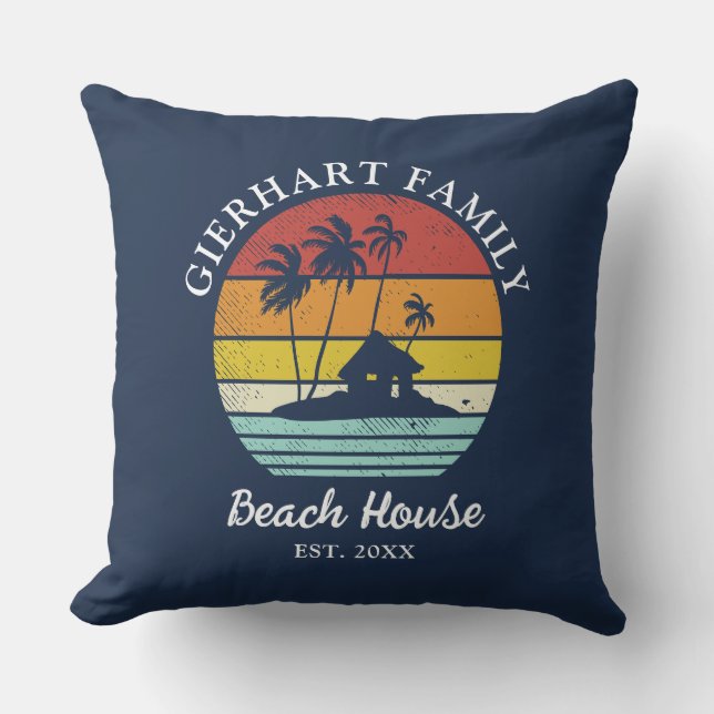 Family Summer Vacation Beach House Seaside Outdoor Pillow (Front)