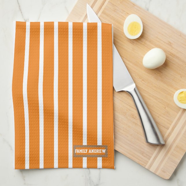 Family surname colourful stylish stripes orange kitchen towel (Quarter Fold)