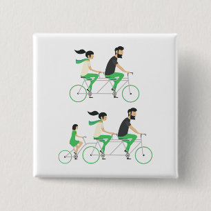 Family Tandem Bicycle Cycling 2 Inch Square Button