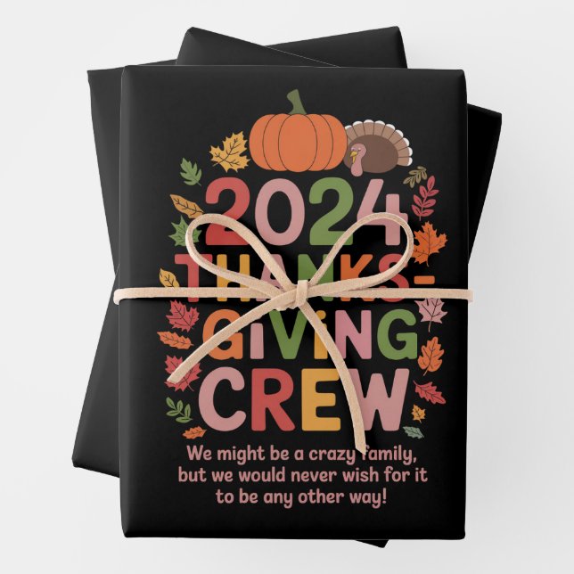 Family Thanksgiving 2024 Crew Turkey Matching Wrapping Paper Sheet (In situ)