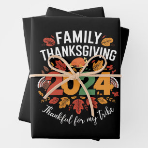Family Thanksgiving 2024 Thankful For My Tribe  Wrapping Paper Sheet