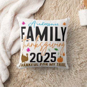 Family Thanksgiving 2025   Editable Turkey  Throw Pillow