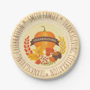 Family.  Thanksgiving Celebration. Custom. Paper Plate