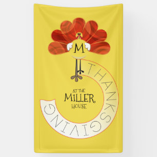 Family Thanksgiving Turkey Monogrammed Banner
