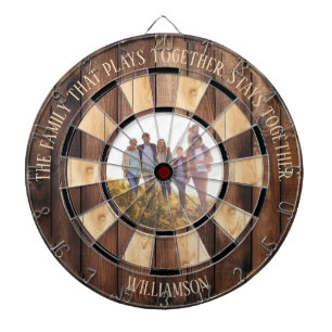 Family That Plays Personalized Rustic Wood Photo Dartboard