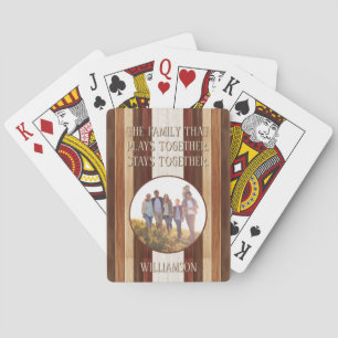 Family That Plays Rustic Wood Striped Personalized Playing Cards