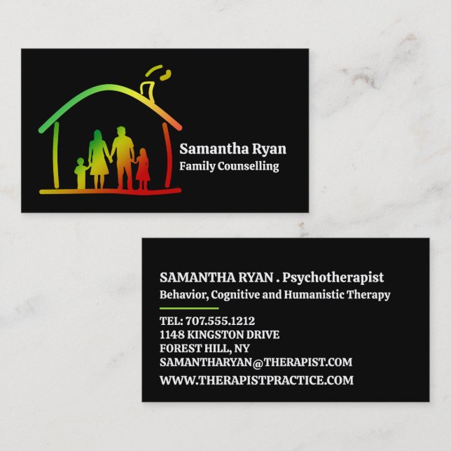 Family Therapy Logo, Psychotherapist Business Card (Front/Back)