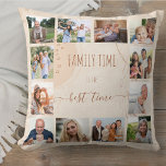 Family Time Organic Shapes Neutral 12 Square Photo Throw Pillow<br><div class="desc">Create your own photo pillow with 12 of your favourite pictures. The trendy abstract design of organic shapes, brush strokes and splatters has a neutral colour palette in shades of cream beige sand and copper. It is lettered with the wording "family time is the best time" in skinny font typography...</div>