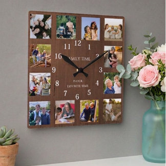 Family Time Photo collage Grandparent Gift  Square Wall Clock