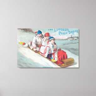 Family Tobogganing and Using Lutted Cough Canvas Print