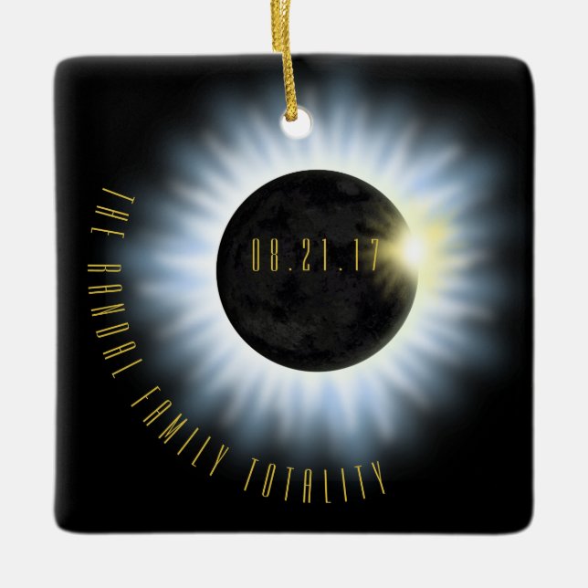 Family Totality Eclipse Add Name Ceramic Ornament (Front)
