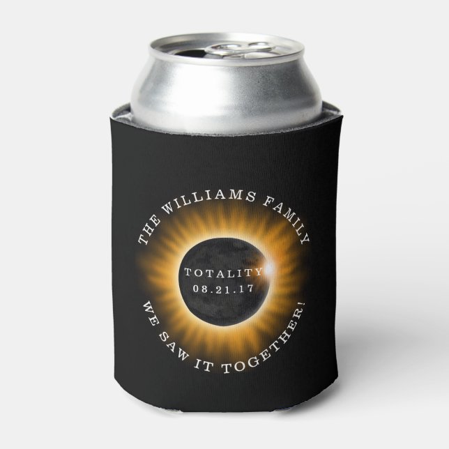 Family Totality Solar Eclipse Personalized Can Cooler (Can Front)
