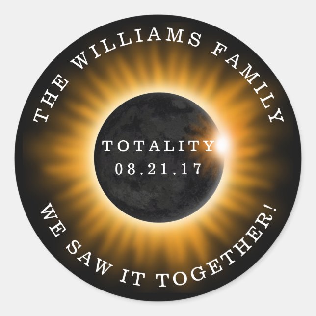 Family Totality Solar Eclipse Personalized Classic Round Sticker (Front)