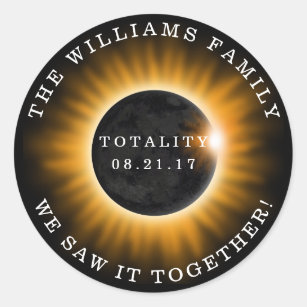 Family Totality Solar Eclipse Personalized Classic Round Sticker