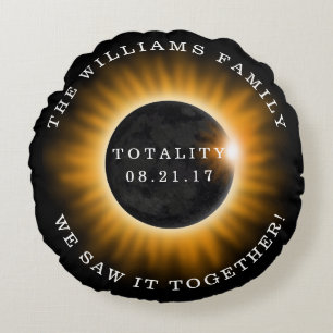 Family Totality Solar Eclipse Personalized Round Pillow