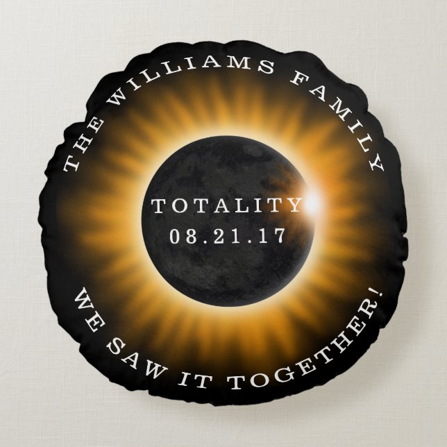 Family Totality Solar Eclipse Personalized Round Pillow (Front)