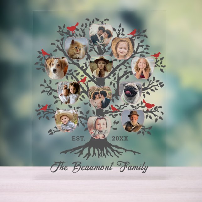 Family Tree 12 Photo Collage Nom et date personnal (Neutre)