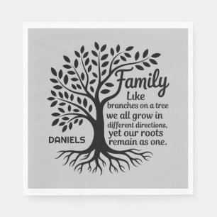 Family Tree Black & Gray Personalized Family Name Napkin