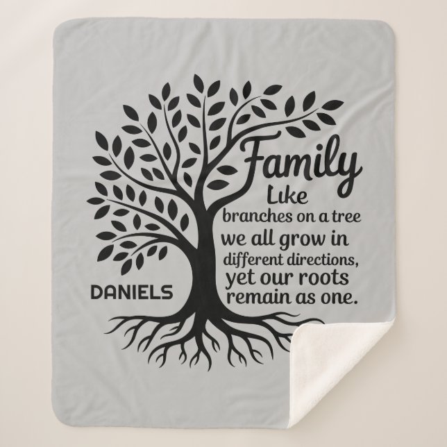 Family Tree Black & Gray Personalized Sherpa Blanket (Front)