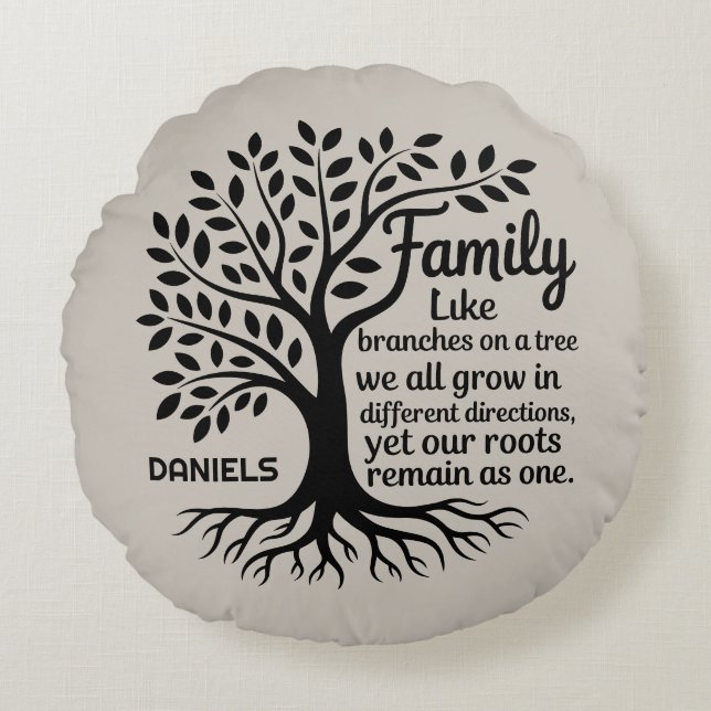 Family Tree Black & Tan Personalized Round Pillow (Front)