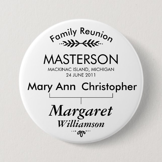 Family Tree Connection Reunion 3 Inch Round Button (Front)